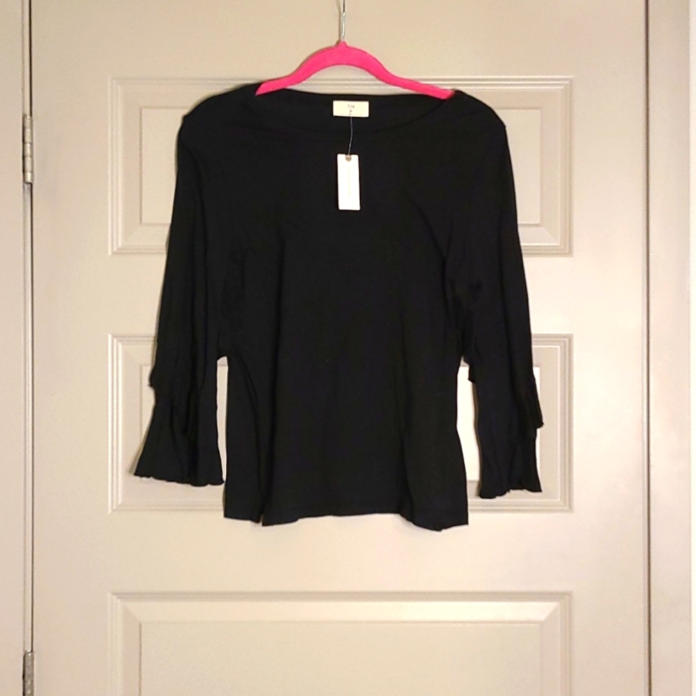 NWT Anthrpologie black super soft ruffle sleeve top